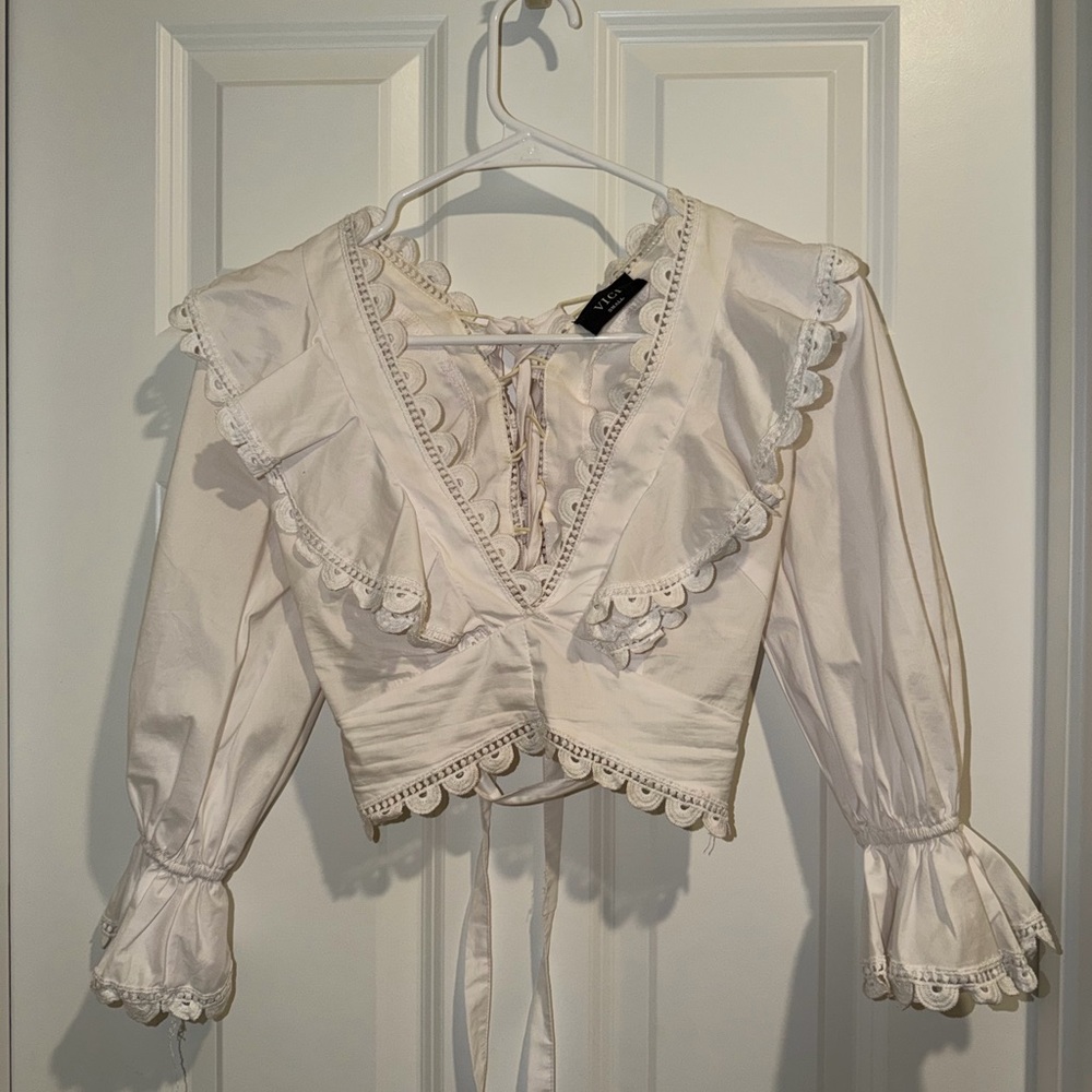 Vici Cream Lace-Trimmed Blouse